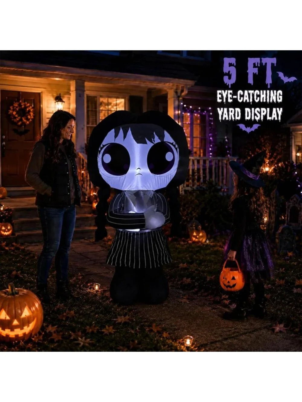 5FT Halloween Inflatable Witch Decoration with LED Lights - School Uniform Theme